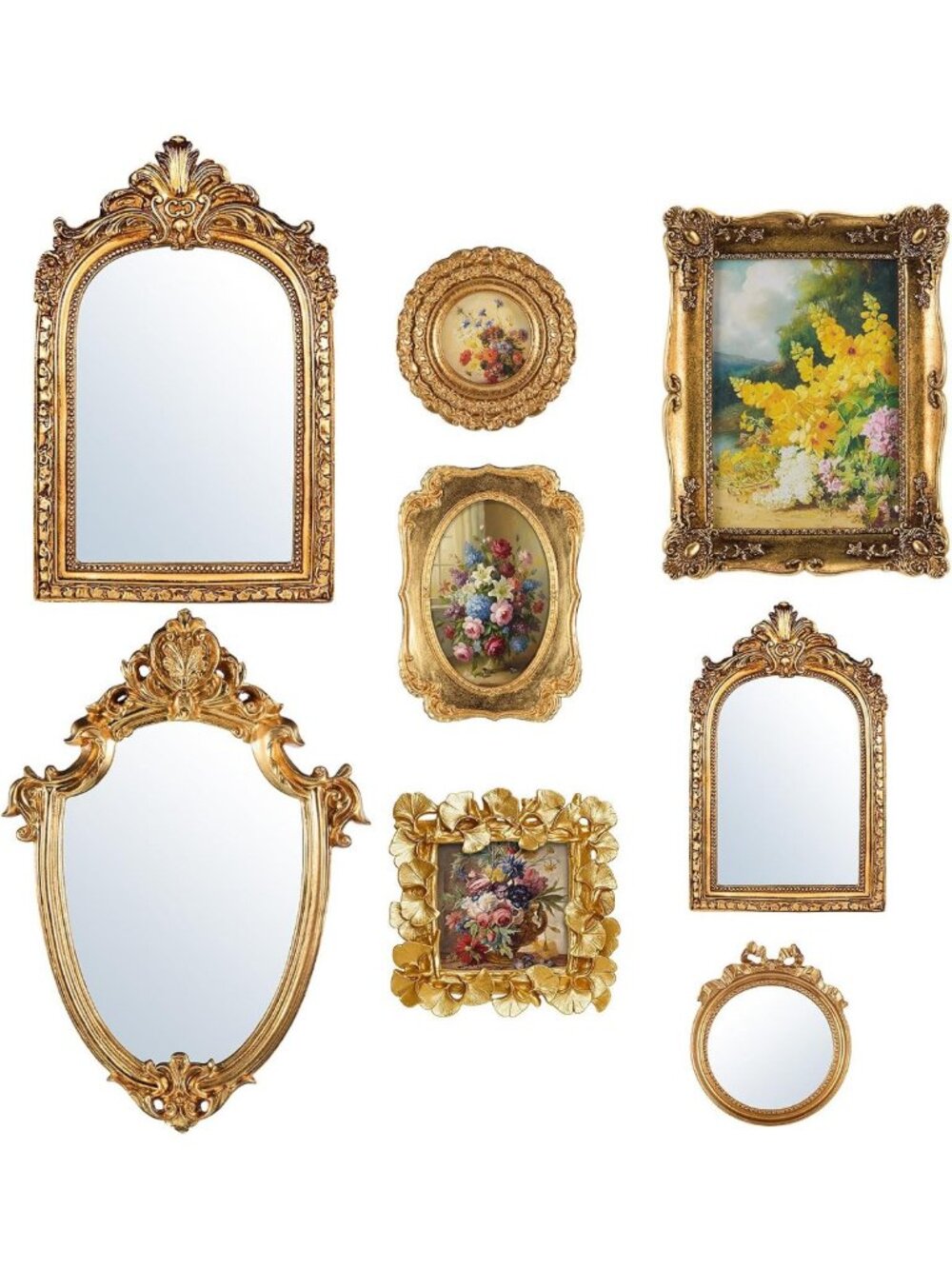 Elegant Vintage Gold Picture Frame Set - 8 Pcs Antique Wall Decor for Gallery
